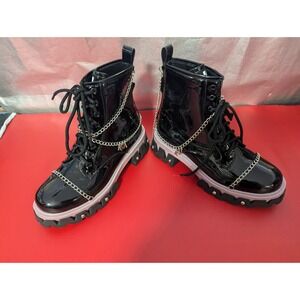Koi Womens 6 Lavendar black chain patent‎ leather punk rave boots shoes new